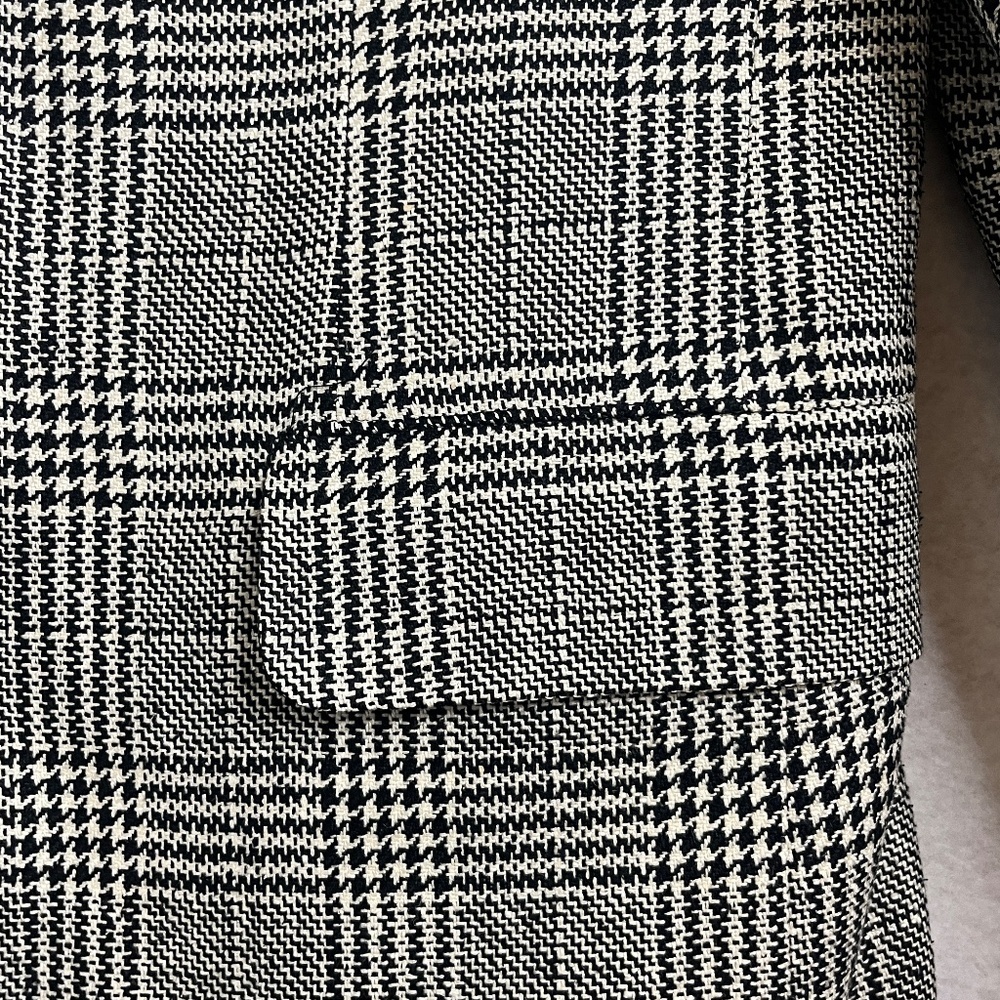 Vintage Bachrach Plaid Blazer 40R 100% Silk Lined Black White Glen Check - Picture 14 of 14